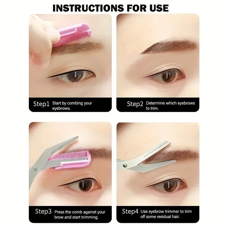 Eyebrow Trimmer, Stainless Steel Eyebrow Scissors With Comb, Eyebrow
